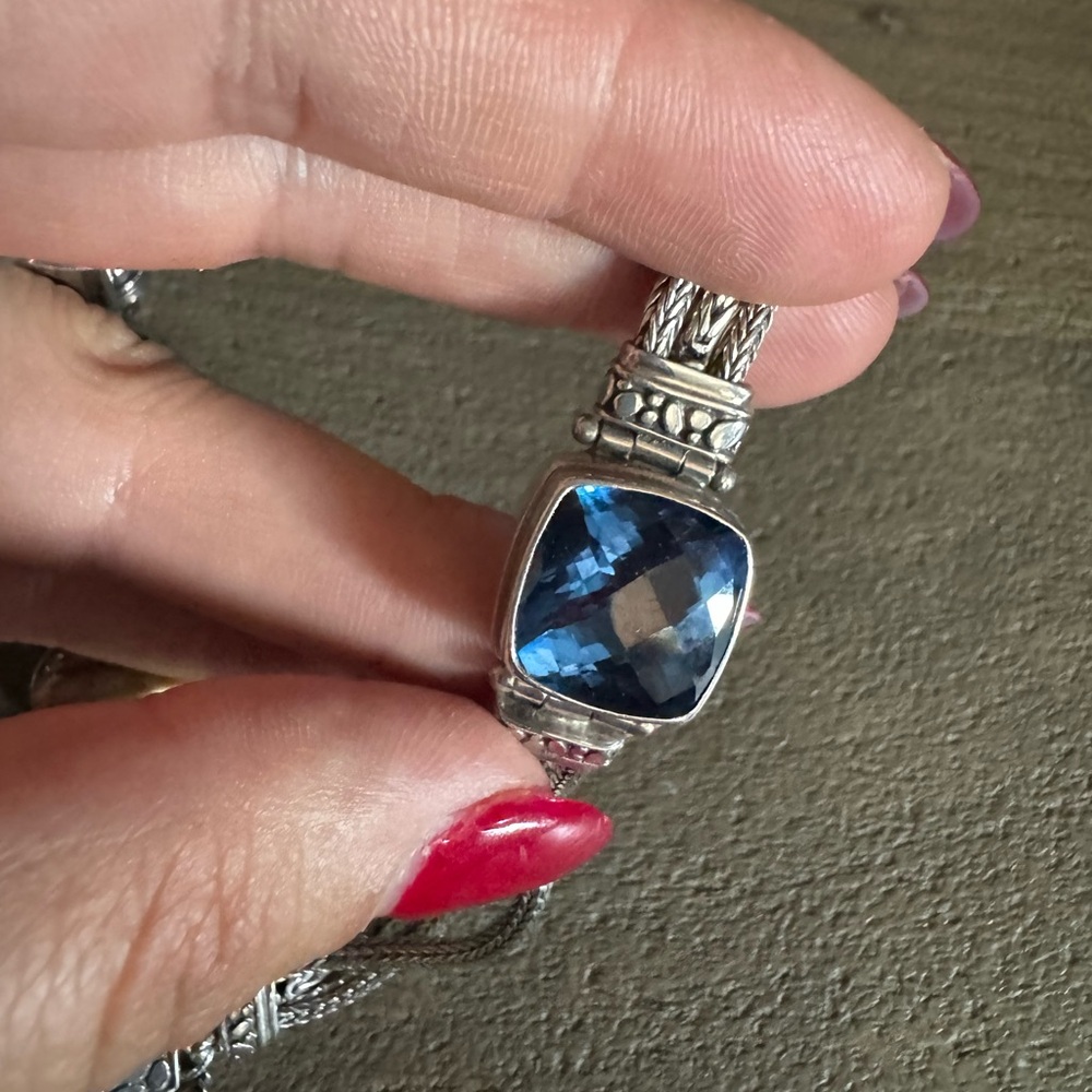 SARDA 925 Sterling Silver lab created Sapphire bracelet 28g - Picture 6 of 15